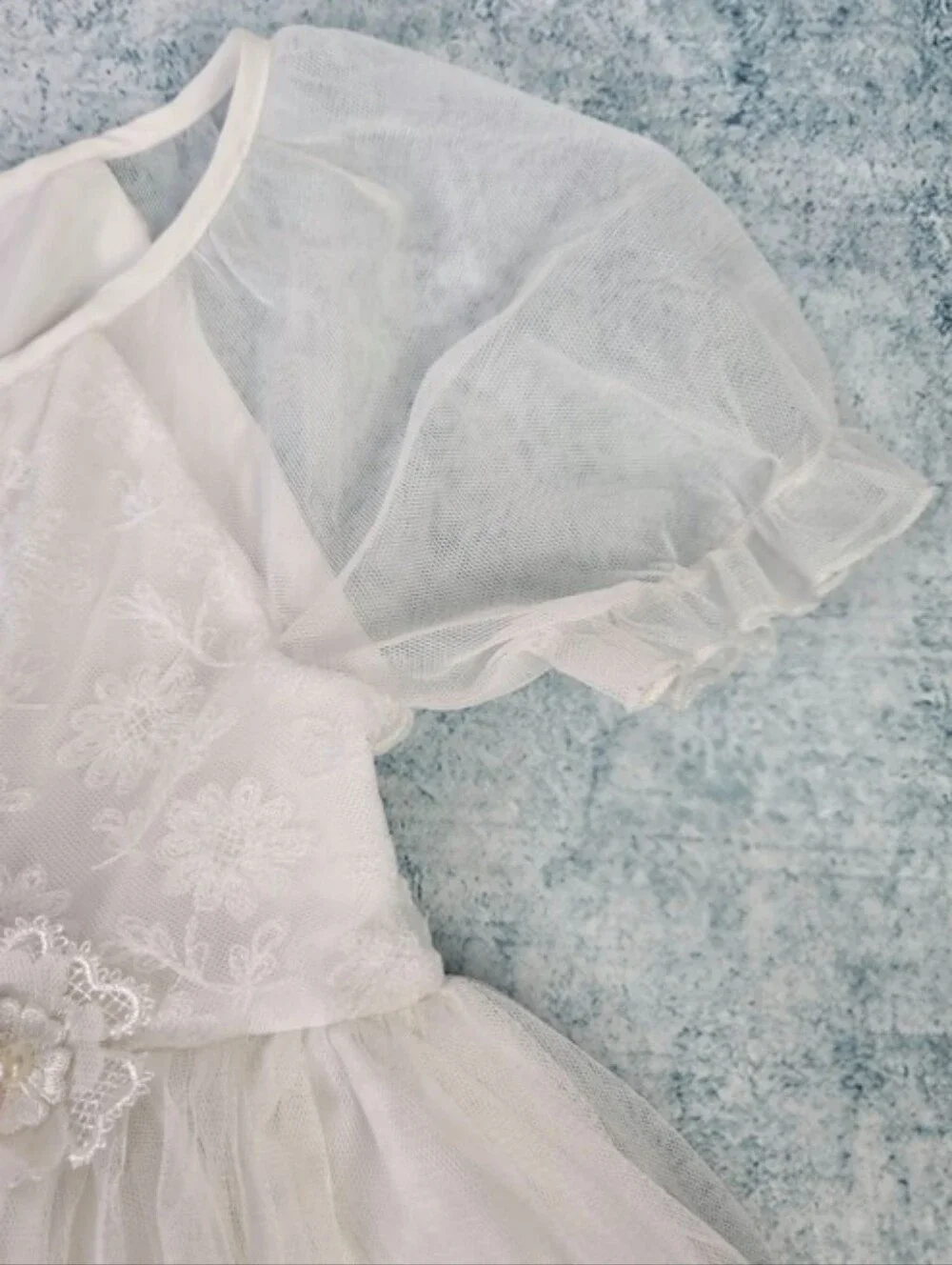 Laura Ashley London White Layered Tulle Short Puff Sleeve Dress Girls Size 6